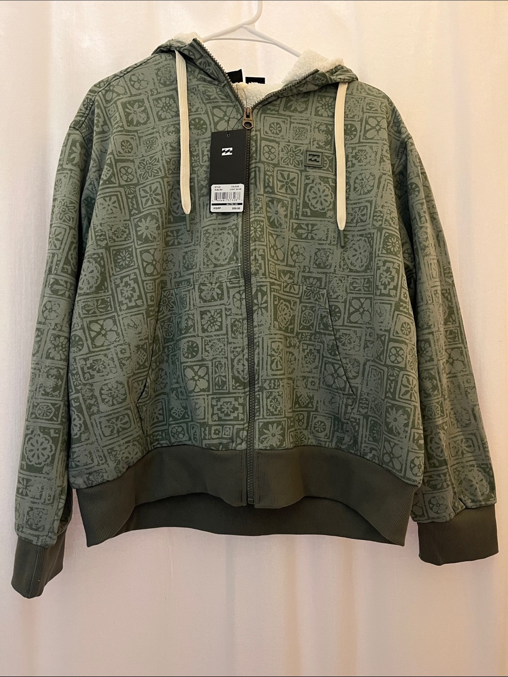 NWT Billabong Full Zip Fleece Lined Sweatshirt in Youth XL